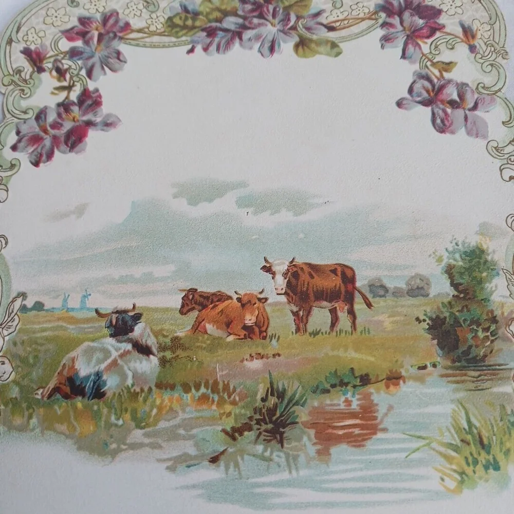 Victorian Die Cut Embossed Cows Greeting Card